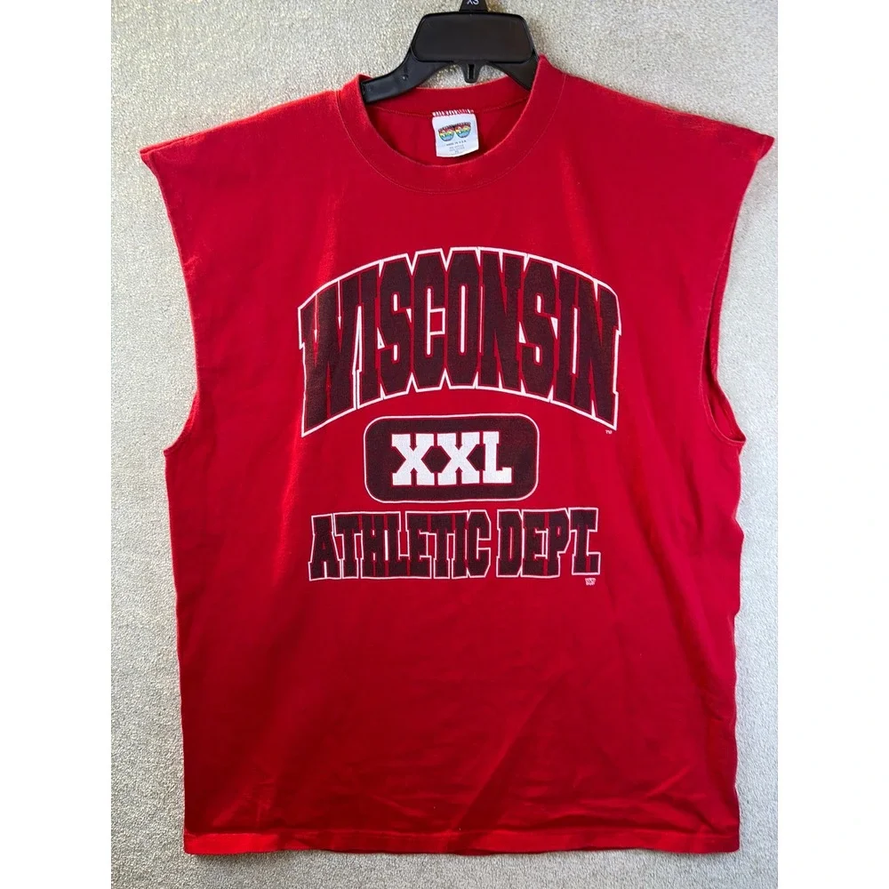 Vtg UW Wisconsin Athletic Dept Tank Top Mens XL Red 20/20 Sport Muscle Tee USA - Picture 2 of 7